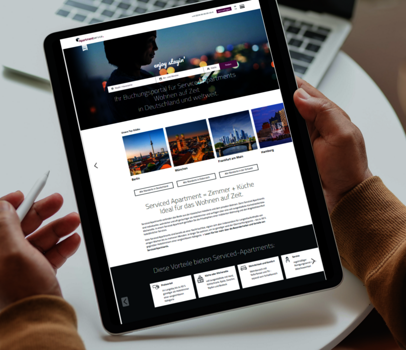 Screenshot der Apartmentservice Homepage